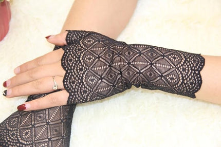 Women's Short Lace Gloves Fingerless for Driving Wedding Wrist Length Bridal Prom Gloves