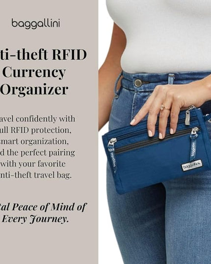 Baggallini Anti-theft RFID Currency Organizer 8"x4.25" Travel Accessory Passport Holder Money Belt Wallet w/Card Slots