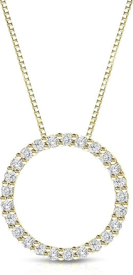 Diamond Wish 1/6 to 1 Carat Diamond Circle of Life Round Pendant Necklace for Women in 14k Gold (I1-I2, cttw) on 18 Inch Long Chain with Spring Ring Clasp