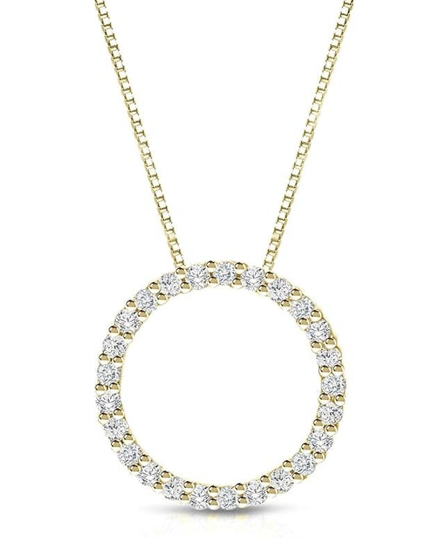 Diamond Wish 1/6 to 1 Carat Diamond Circle of Life Round Pendant Necklace for Women in 14k Gold (I1-I2, cttw) on 18 Inch Long Chain with Spring Ring Clasp