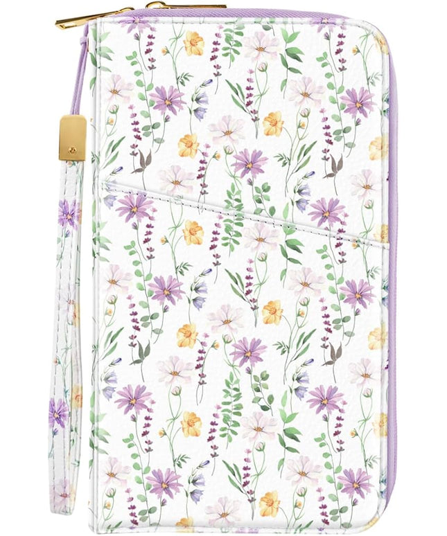Family Passport Holder Wallet RFID Blocking Document Organizer PU Leather Mulit-purpose Travel Wallet Credit Cards Case for Women Men, White Daisy