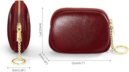 ZYLOXAR Genuine Leather Wallet Small Change Purse Keychain Mini Zipper Coin Pouch for Women (Red)