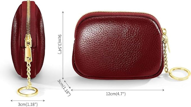 ZYLOXAR Genuine Leather Wallet Small Change Purse Keychain Mini Zipper Coin Pouch for Women (Red)