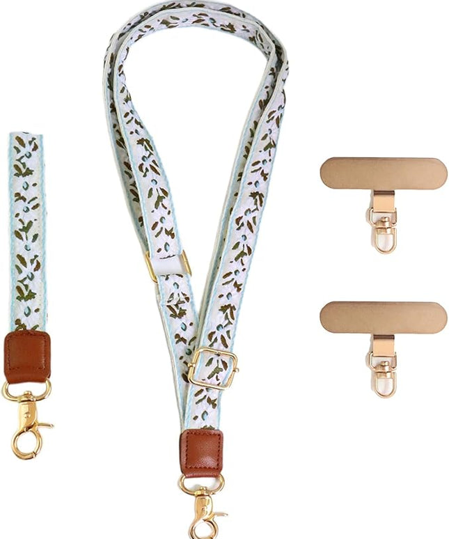 LEMEDE Phone Charm Lanyard, Gold Buckle Adjustable Crossbody and Wrist Strap with 2pcs 360-Degree Rotatable Phone Pad