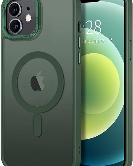 Hython Case for iPhone 12 Case Magnetic Translucent Matte Phone Cases 6.1" [Compatible with MagSafe] Thin Slim Fit Shockproof Bumper Hard Protective Cover for Women Men Girls, Dark Green