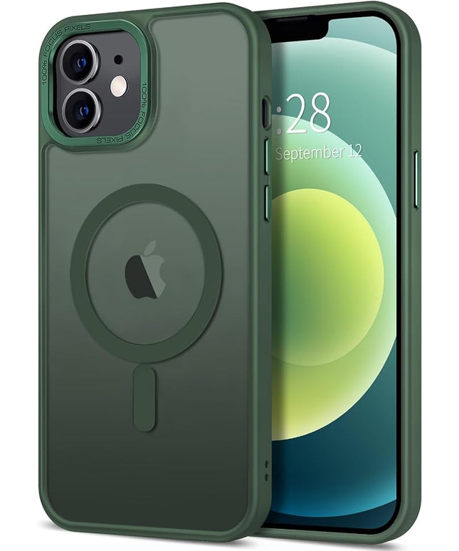 Hython Case for iPhone 12 Case Magnetic Translucent Matte Phone Cases 6.1" [Compatible with MagSafe] Thin Slim Fit Shockproof Bumper Hard Protective Cover for Women Men Girls, Dark Green