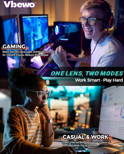 2 Packs Professional Sleep Glasses with 97.6% Blue Light Blocking Dual AR Coatings Clear Lens, Computer Gaming Glasses for Men Women, Anti Fatigue & Eye Strain
