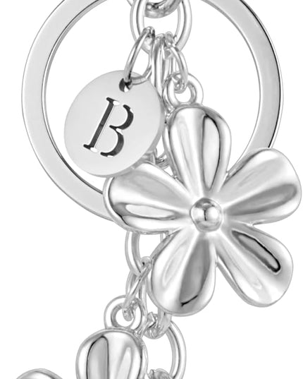 XGALBLA Gold/Silver Initial Keychain Flower Charms for Key Cute Letter Keyring for Purse Handbag Backpack