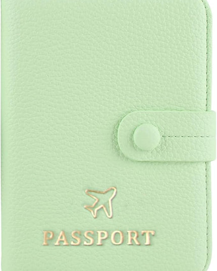 Passport Holder RFID Protected Wallet and Luggage Tag with Protection Cover Travel Accessories Leather Card Case Organizer for Women Men (Green)