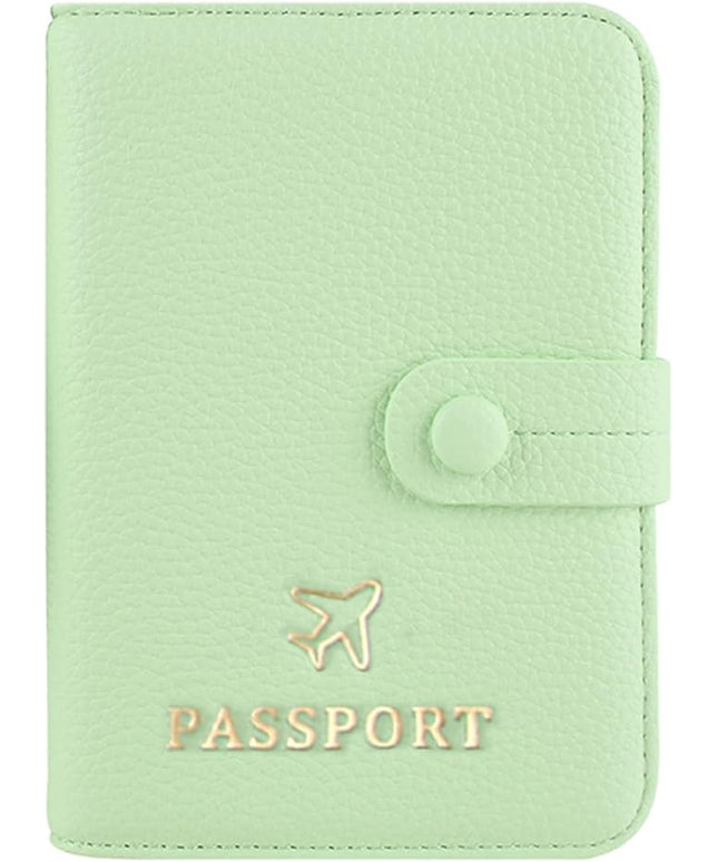 Passport Holder RFID Protected Wallet and Luggage Tag with Protection Cover Travel Accessories Leather Card Case Organizer for Women Men (Green)