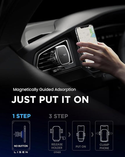 LISEN 2 Pack Magnetic Phone Holder for Your Car Magnet for Phone Car Mount Vent 6 Military Magnets Vent Cell Phone Holder Mount for Car Plate Fit All iPhone 17/16/15/14/13 Pro Max Plus Samsung S25
