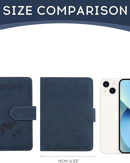 ILIYAH-Passport Cover-Passport Holder Travel Wallet-RFID Blocking Passport Case Travel Accessories Card Holder Wallet Unisex Travel Gifts(Navy)