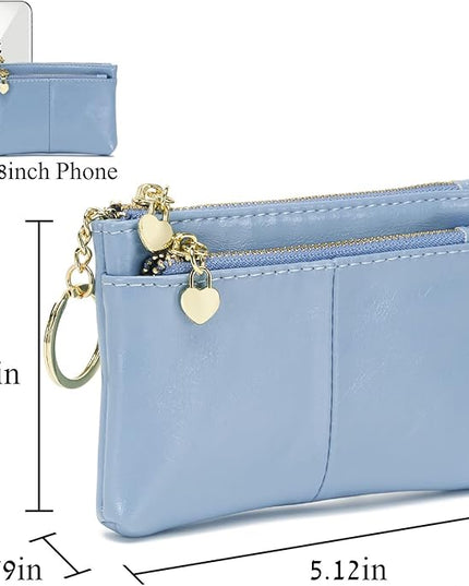ZOOEASS Women PU Leather Zip Mini Coin Purse With Key Ring Triple Zipper Card Holder Wallet (Blue)