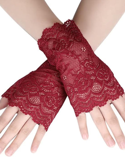 Women's Short Lace Gloves Fingerless for Driving Wedding Wrist Length Bridal Prom Gloves