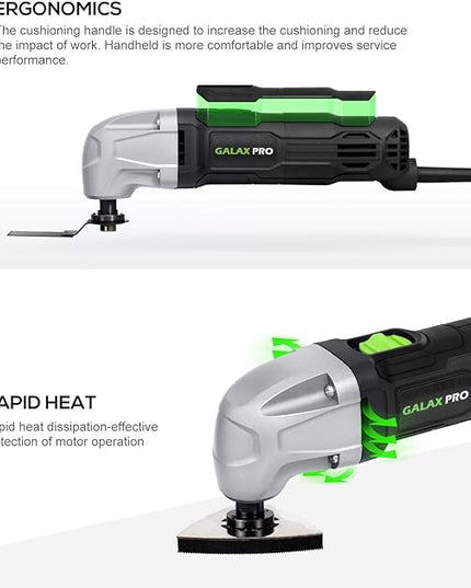 GALAX PRO 22000 OPM 1.5A Oscillating Multi Tool, 3 Degree Oscillating Angle with 3 Pieces Saw Blades, 1 Piece Semi Circle Blade Sanding Plate, 6 Pieces Sanding Papers for Grinding