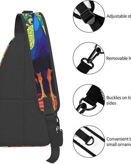 Animal Face Sling Bag Crossbody Bags Chest Bag Backpack for Travel Running and Hiking for Men Women Colorful Peacock