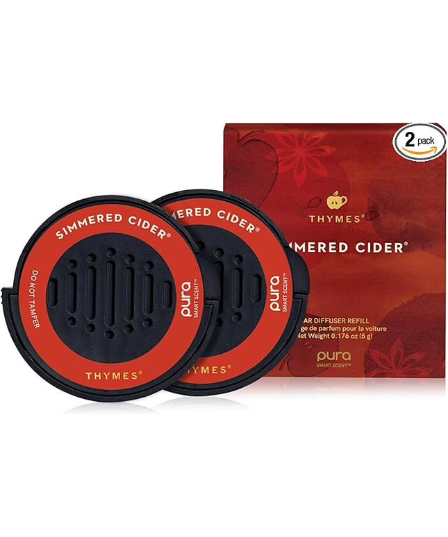 Thymes Pura Car Diffuser Refills – 2 Pack of Vehicle Air Fresheners – Air Freshener Car Accessories for Women & Men – Notes of Pressed Apple, Clove & Cardamom (Simmered Cider, Pack of 2)