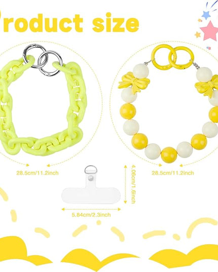 2 Pcs Phone Charm Wrist Strap with Tether Tab, Double Anti Lost Cute Beaded Wrist Lanyard, Detachable Transparent Phone Charms for Bag, Key Chains, Camera Decor