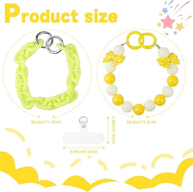 2 Pcs Phone Charm Wrist Strap with Tether Tab, Double Anti Lost Cute Beaded Wrist Lanyard, Detachable Transparent Phone Charms for Bag, Key Chains, Camera Decor
