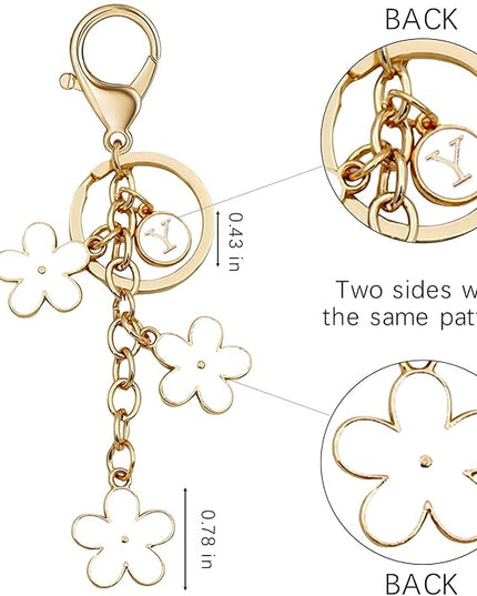 Cute Initial Letter Keyring for Women Girls Nice Flower Keychains for Handbag Backpack