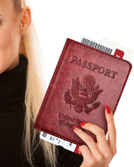 Passport and Vaccine Card Holder Combo with Vaccine Card Slot, Passport Wallet/ Cover/Case/Holder for Women and Men（AC-Wine red）