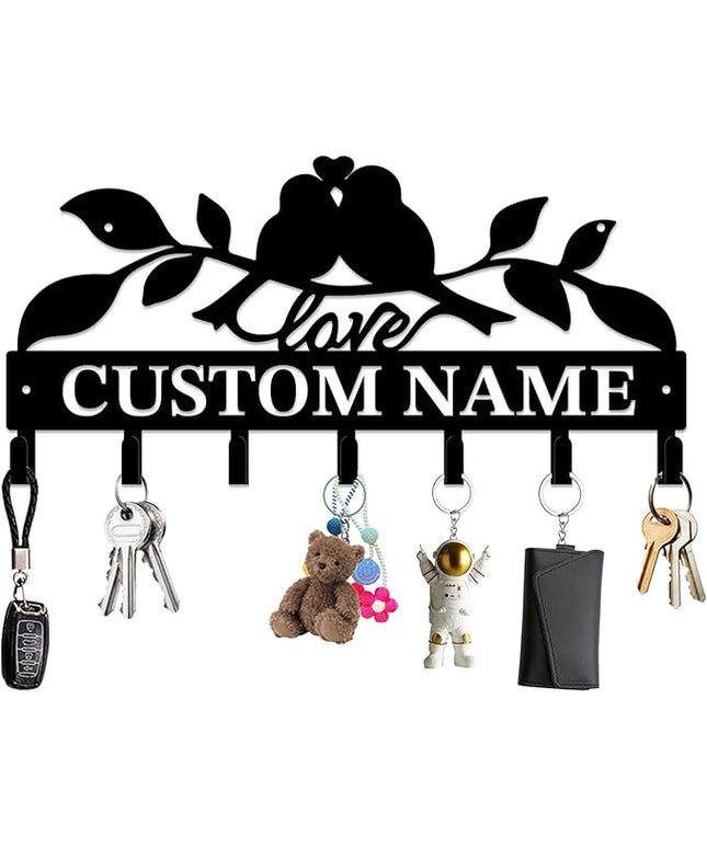 Personalized Custom Name Birds of Trees Wall Key Hooks,Metal Birds of Trees Art Clothes Hooks,Metal Birds of Trees Wall Home Storage Decorative,For Front Door, Hallway, Kitchen, Bedroom(Style E)