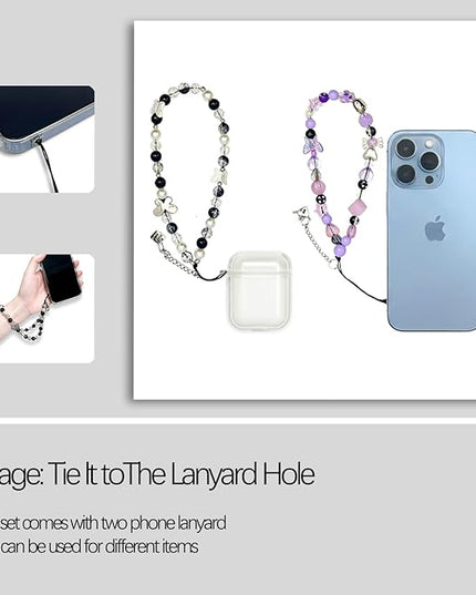 2-Pack Beaded Phone Charm Wrist Straps – Crystal Gemstone Wristlets for Phone, Keys, Wallet & ID Badge
