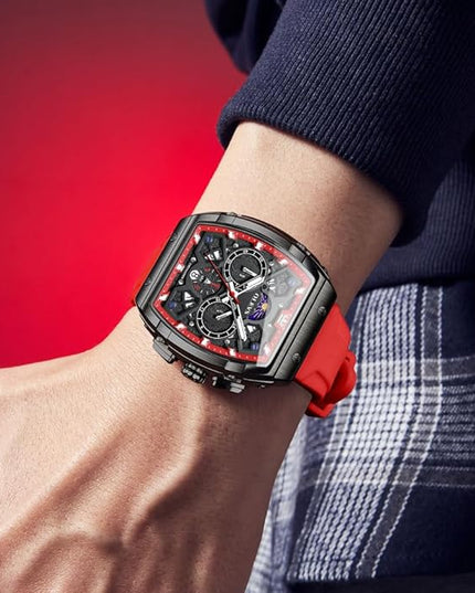 OLEVS Watches for Men Casual Luxury Large Face Multifunctional Chronograph Men's Watches Durable Silicone/Nylon Strap 3ATM Waterproof Men Watch Date Moon Phase Analog Quartz Watch Reloj para Hombre