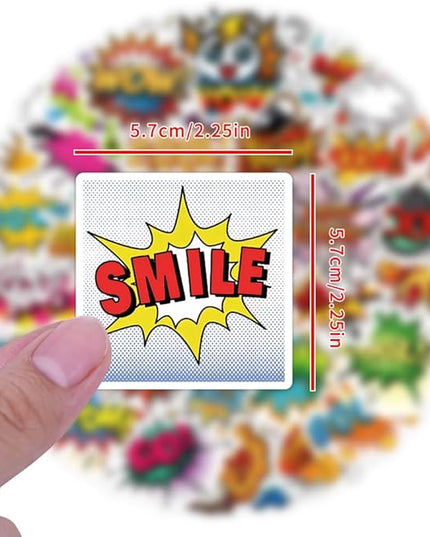 105PCS Comic Pop Art Stickers – Waterproof Vinyl Decals with Bold Words Like Wow, Pow, Boom – Great for Journals, Laptops, Gift Wrap, Water Bottles
