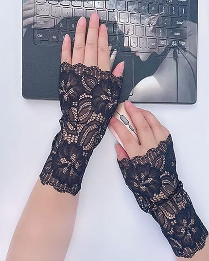 Women's Short Lace Gloves Fingerless for Driving Wedding Wrist Length Bridal Prom Gloves