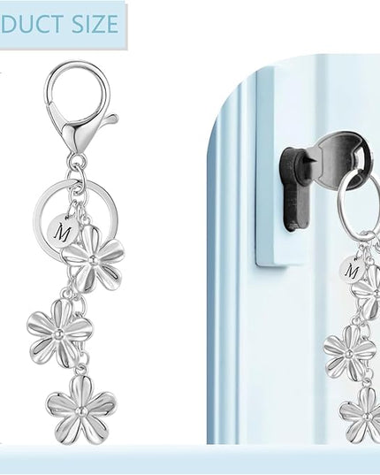 XGALBLA Gold/Silver Initial Keychain Flower Charms for Key Cute Letter Keyring for Purse Handbag Backpack