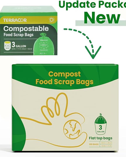 3 Gallon Compostable Food Scrap Bags, 100 Bags Compost Bags for Countertop Bin, BPI Certified and Meet The ASTM D6400 Standard