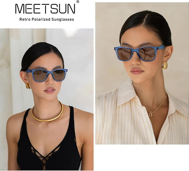 MEETSUN Polarized Sunglasses for Women Men Classic Retro Square Frame Driving Sun Glasses UV Protection