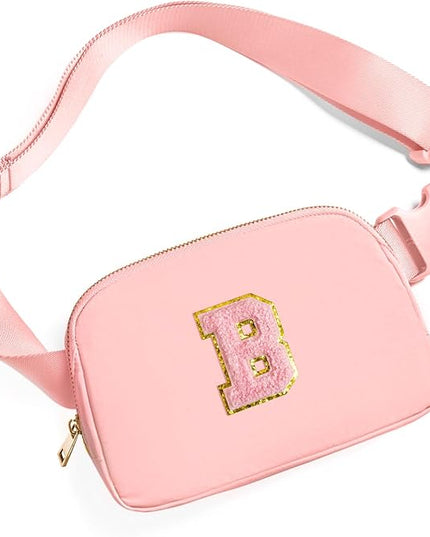 Gitus Belt Bag Fanny Pack Crossbody Bags with Initial Letter Patch Cute Stuff Birthday Gifts for Teenager Girls Trendy Preppy Stuff for Teen Girls Cool Stuff for Teens (Light Pink-B)