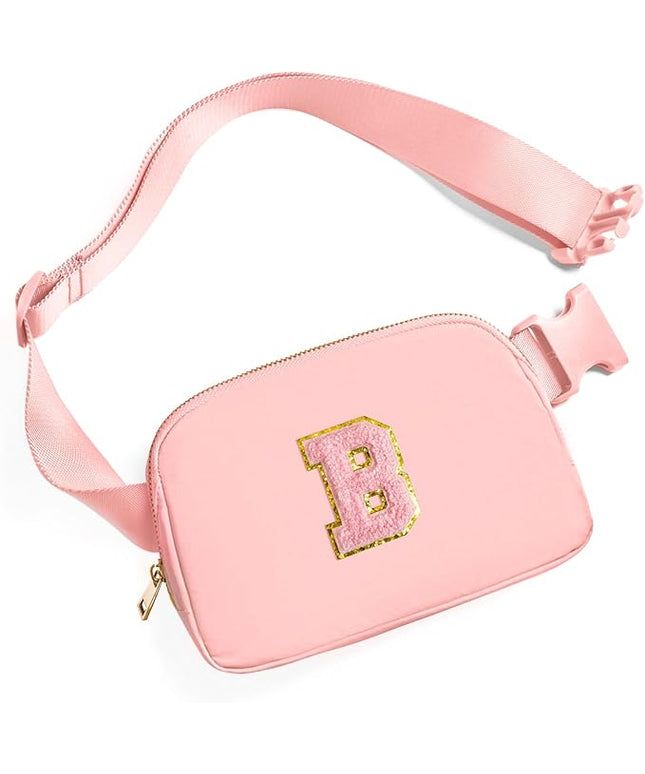 Gitus Belt Bag Fanny Pack Crossbody Bags with Initial Letter Patch Cute Stuff Birthday Gifts for Teenager Girls Trendy Preppy Stuff for Teen Girls Cool Stuff for Teens (Light Pink-B)