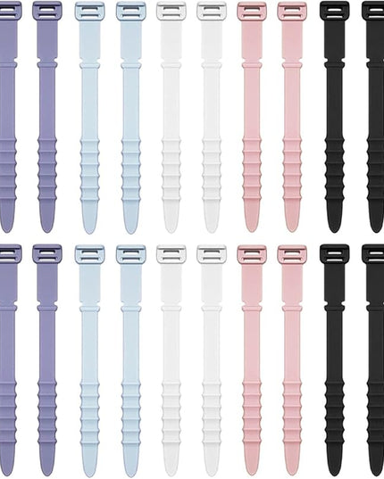 Silicone Zip Ties, Reusable Zip Ties, 20pcs Rubber Cable Ties Straps for Wire Management, Elastic Cable Organizer for Home Office Table Desk. 4.5” Cord Ties in White, Black, Pink, Purple and Blue