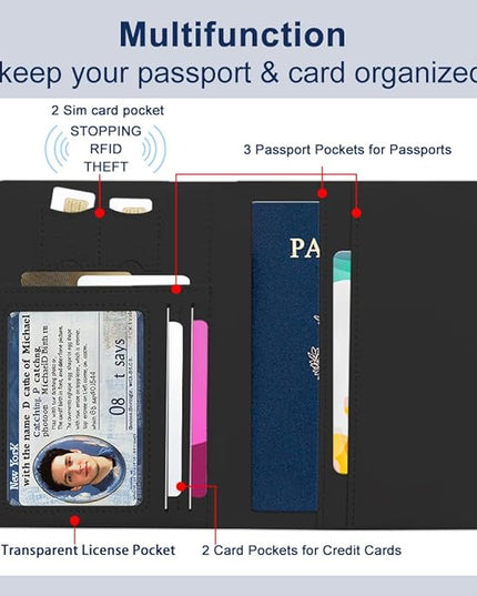 PU Leather Passport Holder Cover 5.9×4.3 Inch with Credit Card Slot and Boarding Pass Slot Combo Blocking Passport Holder Wallet Cover Case for Travel Boarding Essentials (Flower)