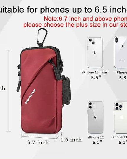 Cell Phone Holder, Small Crossbody Shoulder Holsters Bag with Arm Band, Fits iPhone and Android, Use for Running, Walking, Hiking & Biking (6.7 Inches, Red)