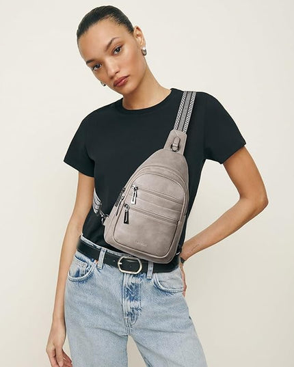 Sling Bag for Women Crossbody Bags Fanny Packs Sling Purse Backpack Shoulder Bag Vegan Leather Chic Travel Light Grey