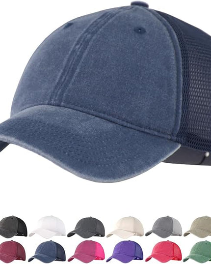 Vintage Washed Soft Crown Baseball Cap Plain Snapback Trucker Hat Men Women Adjustable Distressed Mesh-Back Ball Cap