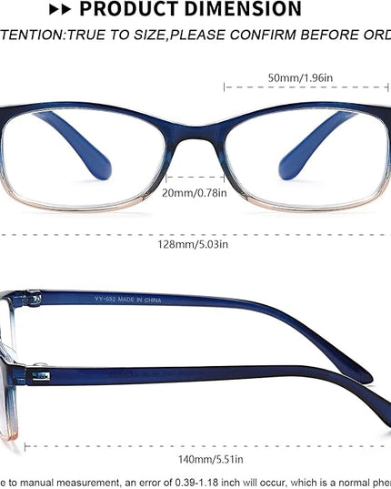 EYEURL 2 Pack Reading Glasses for Women Men, Blue Light Blocking Lightweight TR90 Readers Filter Glare/UV Rays/Eyestrain, 0.50