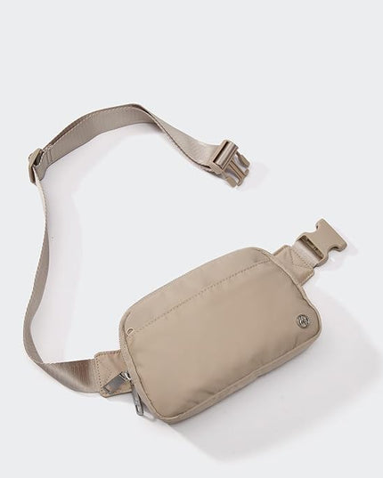 Pander Everywhere Belt Bag for Women, 5 Zipper Pockets Nylon Crossbody Fanny Pack Purse (Raw Linen).