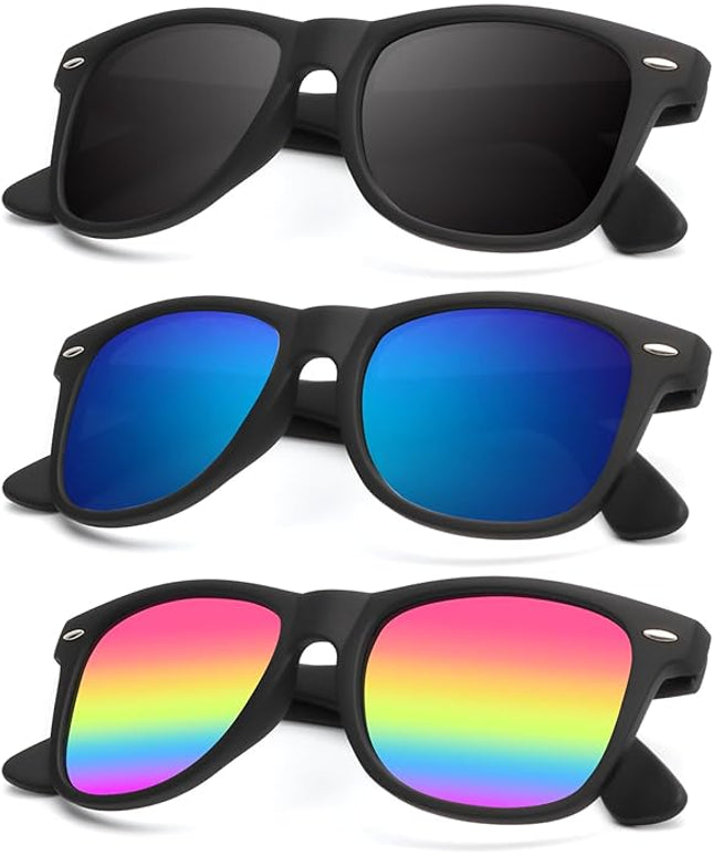 KALIYADI Polarized Sunglasses for Men and Women Matte Finish Sun glasses Color Mirror Lens UV Blocking (3 Pack)