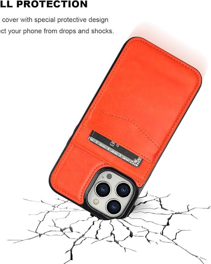 KIHUWEY Compatible with iPhone 13 Pro Max Case Wallet with Credit Card Holder, Premium Leather Magnetic Clasp Kickstand Heavy Duty Protective Cover for iPhone 13 Pro Max 6.7 Inch (Orange)