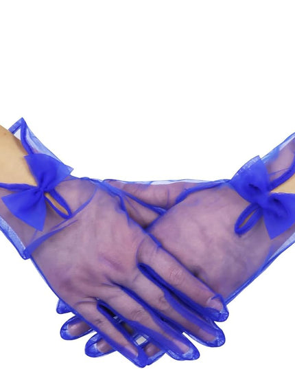 QRBTSCL Women's Short Tea Party Gloves Tulle Gloves with Bowknot Mesh Glove Wedding Bridesmaids Evening Party Glove