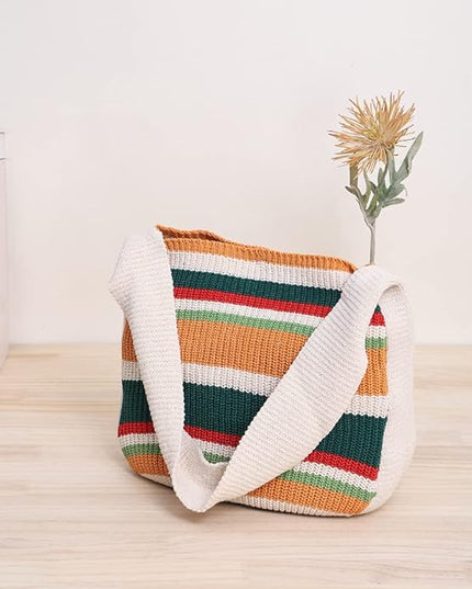 ENBEI Women's Crochet Tote Bag Knit Shoulder bag,Aesthetic Bag,Cute Eco-Friendly Tote for Travel,Daily Use,Gift Box Packaging