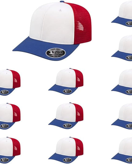 Cap America i8502 Flexfit 110 Premium Mid Profile 6-Panel Mesh Back Trucker Cap Hat w/UV Guard & Adjustable Snapback
