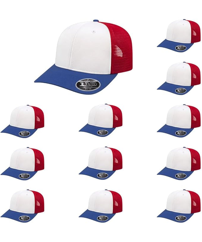 Cap America i8502 Flexfit 110 Premium Mid Profile 6-Panel Mesh Back Trucker Cap Hat w/UV Guard & Adjustable Snapback