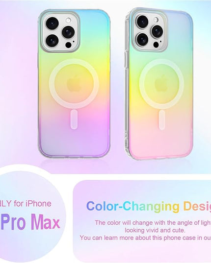 Cute Case for iPhone 14 Pro Max Case for Women Girls [Compatible with Magsafe] Aesthetic Girly Glitter Bling Rainbow Magnetic Protective Phone Cover, Translucent Iridescent Blue & Pink
