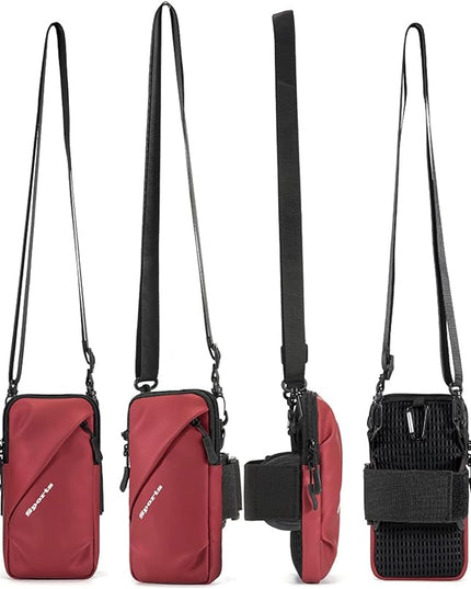 Cell Phone Holder, Small Crossbody Shoulder Holsters Bag with Arm Band, Fits iPhone and Android, Use for Running, Walking, Hiking & Biking (6.7 Inches, Red)